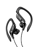 Li-headphone tsa JVC HA-EB75-BN-U Sports tse nang le Adjustable Clip, 5-Position Secure Fit, Splash Resistant, Molumo o Matla o nang le Bass, 1,2m L-Shape Cable e Tsamaellana le Smartphone