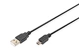 DIGITUS Cable de conexión USB 2.0-1,8 m - USB A (M) a USB Mini B (5 Pin) (M) - 480 Mbit/s - Versión 1 - Negro