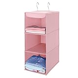 MaidMAX 衣柜收纳盒，织物悬挂衣架，悬挂衣物收纳盒，3 层和 2 个挂钩，粉色