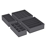 SONGMICS Drawer Organizer with compartments, foldable storage box, closet Organizer for underwear, socks, Ties, scarves, 4-Piece Set, Grey RUS04GY