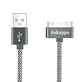 Askoppo Cable compatible con iPhone 4s, cable 30 pines a USB compatible con iPhone 4s, iPhone 4, iPhone 3G/3GS, Pad 1/2/3, Pod, (Gris)