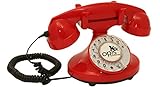 Opis FunkyFon Cable: Teléfono Fijo Vintage/Telefono Vintage/Telefono Analogico/Telefono Antiguo Vintage/Telefono Fijo Retro/Telefono Fijo Vintage con Disco y Timbre Electrónico (Rojo)