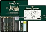 Faber-Castell 112974 - Metalæske med 3 akvarelblyanter, 9 9000 grafitter, 3 ren Pitt-grafit, 3 grafitter og tilbehør, flerfarvet