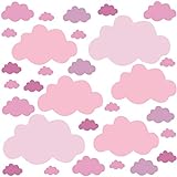 PREMYO 30 Nubes Pegatinas Pared Infantil - Vinilos Decorativos Habitación Bebé Niños - Fácil de Poner Rosa Pastel