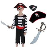 Sincere Party Disfraz de pirata para niños con sombrero, espada, ojo para niños unisex de 3-4 años