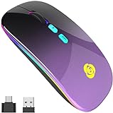 Ratón Bluetooth LED, Ratón Inalámbrico Mudo con Receptor USB y Tipo C Receptor USB de 2,4 GHz y 7 Colores, Mouse Wireless Delgado de 3 dpi 800/1200/1600 dpi Compatible con iPad / PC / Mac / Windows