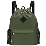 WANDF Rygsæk med snøre, sportstaske med skorum, vandafvisende Cinch-rygsæk til mænd og kvinder (mørkegrøn)