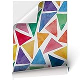 Papel Adhesivo de Vinilo para Muebles y Pared - 45x200cm - Triángulos de Colores, Fondo Blanco - Vinilo Resistente, Impermeable y Removible, 45x200cm, VNL-003