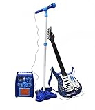 ISO TRADE Juego de Guitarra eléctrica + Amplificador + micrófono con Soporte Azul para niños a Pilas 1554