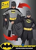 Ciao 11720.3-4 Batman 2 en 1 (Classic/Dark Knight) Disfraz original de DC Comics (tamaño 3-4 años) con músculos pectorales acolchados niño, negro, Girgio, 3-4