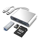 Eletrand Tipo C + Micro USB a SD y TF Adaptador de lector de tarjetas de memoria para teléfonos inteligentes Android,cámara,computadora portátil,tableta,compatible con Windows/Mac OS/Linux,plateado