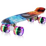 streakboard Skateboard 59x15x10cm para Principiantes Adultos y Niños, Mini Cruiser Skateboard con 4 LED Ruedas, Rodamientos de Bolas ABEC-7