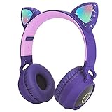 Auriculares Bluetooth para niños, LED Cascos Bluetooth Inalámbricos, Auriculares Plegable para niños con Orejas de Gato, 85dB Volumen Limitado para niños,niñas y Adultos(púrpura)