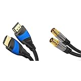 KabelDirekt 10m Cable HDMI 4K, compatible con HDMI 2.0a/b, 2.0, 1.4a, 4K Ultra HD, 3D, Full HD 1080p, HDR, PS4, XBOX, HDTV, TOP Series y KabelDirekt 10m Cable Coaxial Antena
