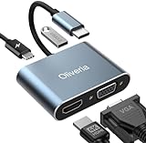 Oliveria Adaptador USB C a HDMI VGA, 4K @ 30 Hz, 4 en 1, USB C, multipuerto Thunderbolt 3 a HDMI VGA, PD 100 W, puerto de carga USB 3.0, conector MacBook/MacBook Pro/Air, Chromebook, Dell, HDTV,