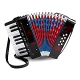 Accordion for Kids, 17 Keys 8 Bass Buttons Mini Accordion Instrument, Toy Accordion Musical strap with Retractable Leather Strap for Bana, Bana, Bana, Ba qalang
