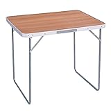 LOLAhome Tavolino da campeggio pieghevole in acciaio con piano in legno di noce marrone 80x60x70 cm