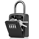 Combinació de caixa de seguretat de claus WACCET Caixa de seguretat de claus de codi de 4 dígits amb ganxo, caixa de seguretat de claus exterior de codi reiniciable per a llar, garatge, escola, oficina, Airbnb (negre)