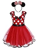 Jurebecia Vestido de Lunares + Mini Mouse Ears Diadema para niñas Princesa Bowknot Tutu Fiesta de cumpleaños Trajes 1-7 años (Rojo-A194, 4-5 años)