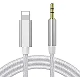 Cable Auxiliar para iPhone Cable Auxiliar para Auto a Jack de 3.5mm para iPhone 11/Pro/8/7/Plus/XS/XR a Radio de Coche/Adaptador de Altavoz/Auriculares Compatible con Todos los iOS - Plateado