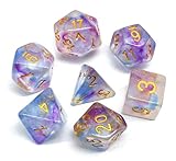 Juego de dados DND púrpura y azul transparente dados con estrella que cambia de color para mazmorras y dragones (D&D) RPG Pathfinder juego de rol Polyhedral Dice Set