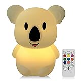 WOBEECO Lampara Noche Infantil LED, Luz Nocturna Para Bebe, Quitamiedos Infantil, 8 Colores Variables y 3 Modos de Iluminación con Mando a Distancia. Táctil ( Silicona) ( Koala)
