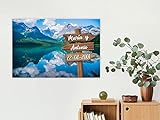 Oedim Tableau Paysage de Montagne avec Prénoms Personnalisés, Design avec 3 Flèches, Réalisé en Toile + Cadre, 60x50cm, Peinture Originale, Résistante et Économique/