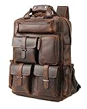 Vints - Mochila de piel para hombre (15,6 pulgadas, bolsa de libro escolar, gran capacidad para viajes al aire libre, bolsas de viaje, hechas a mano, color marrón