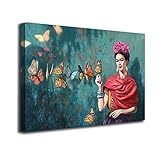 Genérico Cuadro lienzo canvas Frida Mariposas– Varias medidas - Lienzo de tela bastidor madera de 3 cm - Alta resolucion (50, 34)