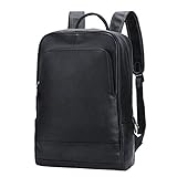 Leathario Mochila Tipo Caual Escolar Hombre Cuero Autentico Negro de Mano Backpack Laptop para Portátiles y Netbooks