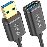 UNITEK Y-C456GBK - Cable de extensión USB 3.0 A macho a USB A hembra de 0,5 m, extensión negra para impresora, teclado, lector de tarjetas, etc