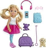Barbie Chelsea Vamos de viaje con perrito, muñeca con accesorios, regalo para niñas y niños 3-9 años (Mattel FWV20)