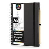 OfficeTree A5 Sketchbook nrog Rings - Vertical - 96 Nplooj, 48 Daim Ntawv - A5 Sketchbook 200g - Watercolor Sketchbook - Pencil Drawing Notebook