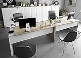 Miroytengo Modern Complete Office Furniture Pack 2 Tables Desk with Buck 5 Cabinets Color White and Oak