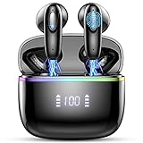 Auriculares Inalambricos, Auriculares Bluetooth 5.3 con 4 HD Mic, 40H HiFi Estéreo Cascos Inalambricos Bluetooth, Controlador de 13 mm, In-Ear Auriculares Pantalla LED, IP7 Impermeable, USB-C, Negro