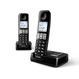 Philips D2552B Teléfono fijo DECT inalámbrico, teléfono residencial con identificador de llamadas, bloqueo de llamadas y contestador automático - Dos teléfonos