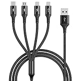 UZAHSK Multi USB Cable Cargador,1.2m Cable De Carga Carga RÁPida De Cable De Carga Universal 4 en 1 Para Phone 7/8/XS/13/12/14/Samsung Galaxy S22/S20+/S7/A5/Huawei/Honor/Xiaomi/LG/Tablettes. (Negro)