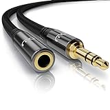 Primewire – 5m - Cable alargador audio AUX - Extensión Jack macho a hembra 3,5mm - Compatible con Apple iPhones iPads, auriculares, smartphones reproductores MP3 tabletas, estéreo hifi etc - Negro