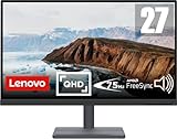 Lenovo L27q-35 - Monitor Gaming de 27' con Eyesafe (2K QHD, VA, 75Hz, 4ms, HDMI+DP, Cable HDMI, FreeSync, Base Metálica con Altavoces y Soporte para teléfono) Ajuste de inclinación - Negro