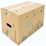 KYWAI. Pack 20 Caixas de cartón para mudanza e almacenamento 50x30x30cm. Grande con asas. Caixa de cartón reforzado. Feito España (20)