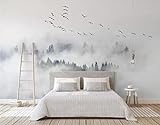 Papel Pintado 3D Nubes De Estilo Nórdico Y Pájaros Voladores De Niebla Fotomural 3D Papel Tapiz Moderno Papel Pintado Pared Dormitorio
