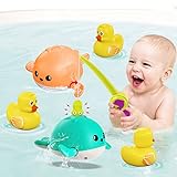 MOONTOY Jouets de bain pour bébé, jeu de pêche magnétique, jouets de bain pour bébé, jouets aquatiques, jouet de bain pour bébé baleine en corde, cadeaux pour enfants de 1 2 3 4 5 ans