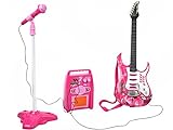 ISO TRADE Guitarra eléctrica + Amplificador + Micrófono con Soporte de Color Rosa para niñas 4709