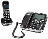 Daewoo Teléfono Combo DTD-5500 | Teléfono Inalámbrico + Teléfono Fijo | Teléfono con Números Grandes | Pantalla Grande | Manos Libres | Color Negro