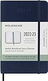 Moleskine - Jounal 18 mwa 2022-2023, jounal chak semèn ak kouvèti mou ak fèmen elastik, gwosè pòch 9 x 14 cm, Sapphire Blue