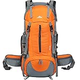 Lukasa 50L vandrerygsæk med vandtæt betræk, udendørs trekkingrygsæk, vandretaske velegnet til vandreture, camping, udendørssport (orange)