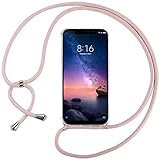 Ingen Case with Rope ສໍາລັບ Xiaomi Redmi Note 6 Pro - Transparent TPU Soft Silicone Case with Pendant - Pink