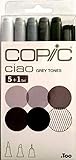 Copic Ciao - Juego de rotuladores (5 unidades, doble punta, incluye rotulador de punta fina 0,3 mm), tonos grises