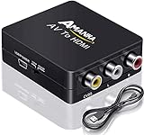 AMANKA Mini Conversor AV a HDMI Convertidor Compuesto RCA CVBS Transformar Señal Audio y Vídeo Adaptador Soporte PAL / NTSC Interruptor, Full HD 3D 1080P, Negro