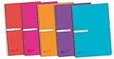 Enri, Cuadernos A4 (Folio), Cuadrícula 4x4 Tapa Plástico, 80 Hojas. Pack 5 Libretas, Colores Aleatorios